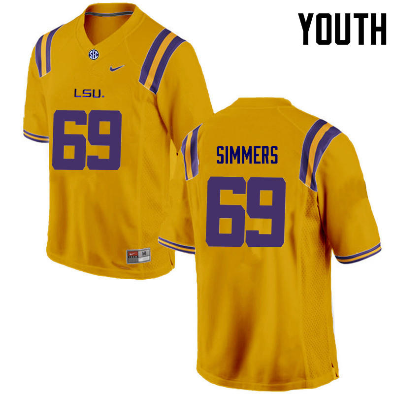 Youth LSU Tigers #69 Turner Simmers College Football Jerseys Game-Gold